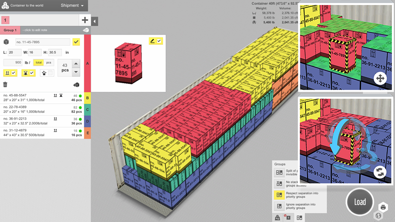 Container loading and truck loading software