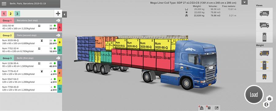 Sattelauflieger in der Software für LKW- und Containerverladung EasyCargo