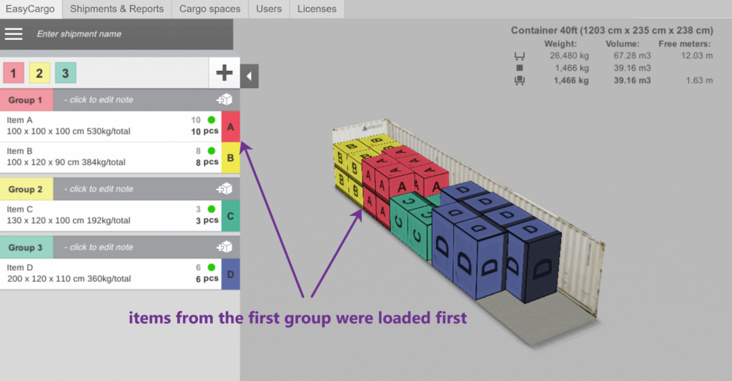 An example of Priority Groups in the load calculator