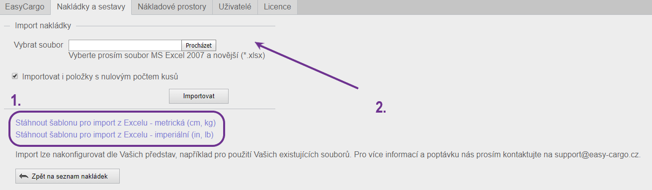 Import položek z MS Excel