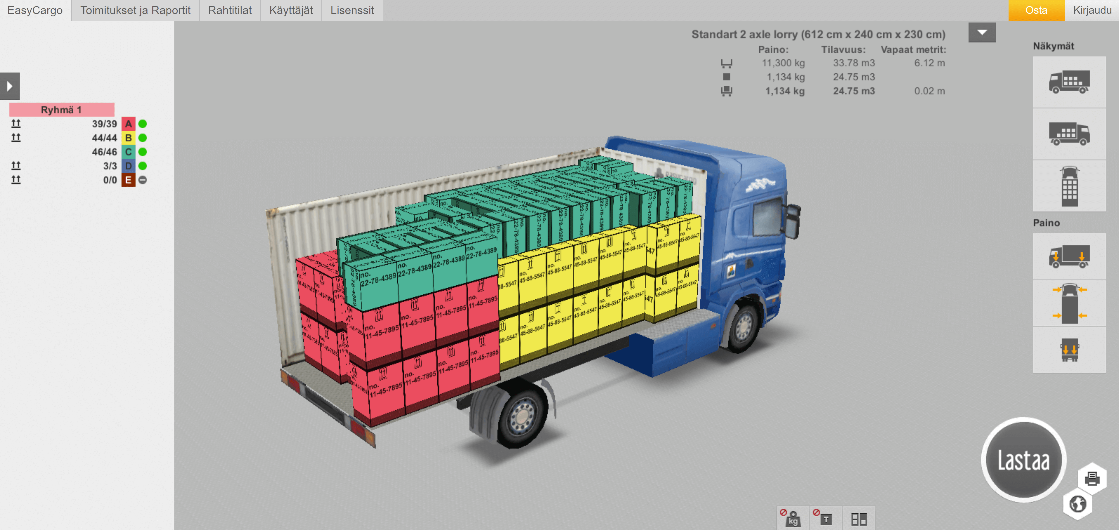 Kuorman 3D malli EasyCargo -ohjelmassa