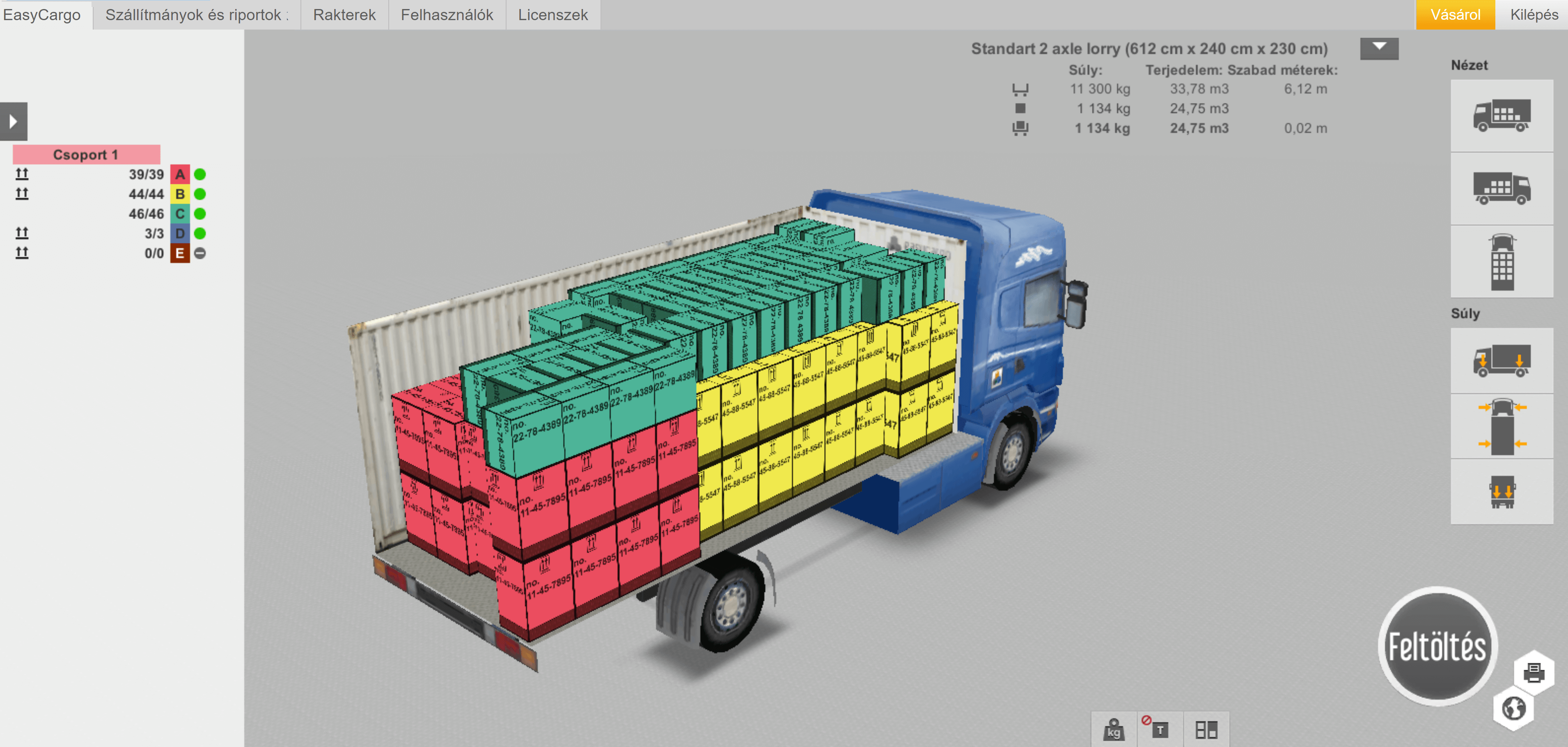 3D rakodási terv ábrázolása az EasyCargo-ban