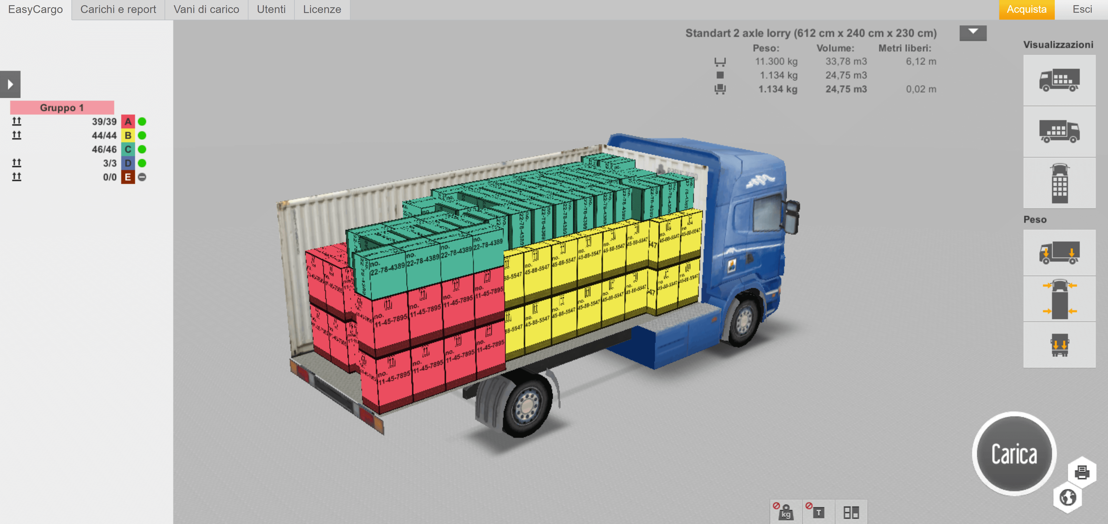 Visualizzazione 3D del piano di carico EasyCargo