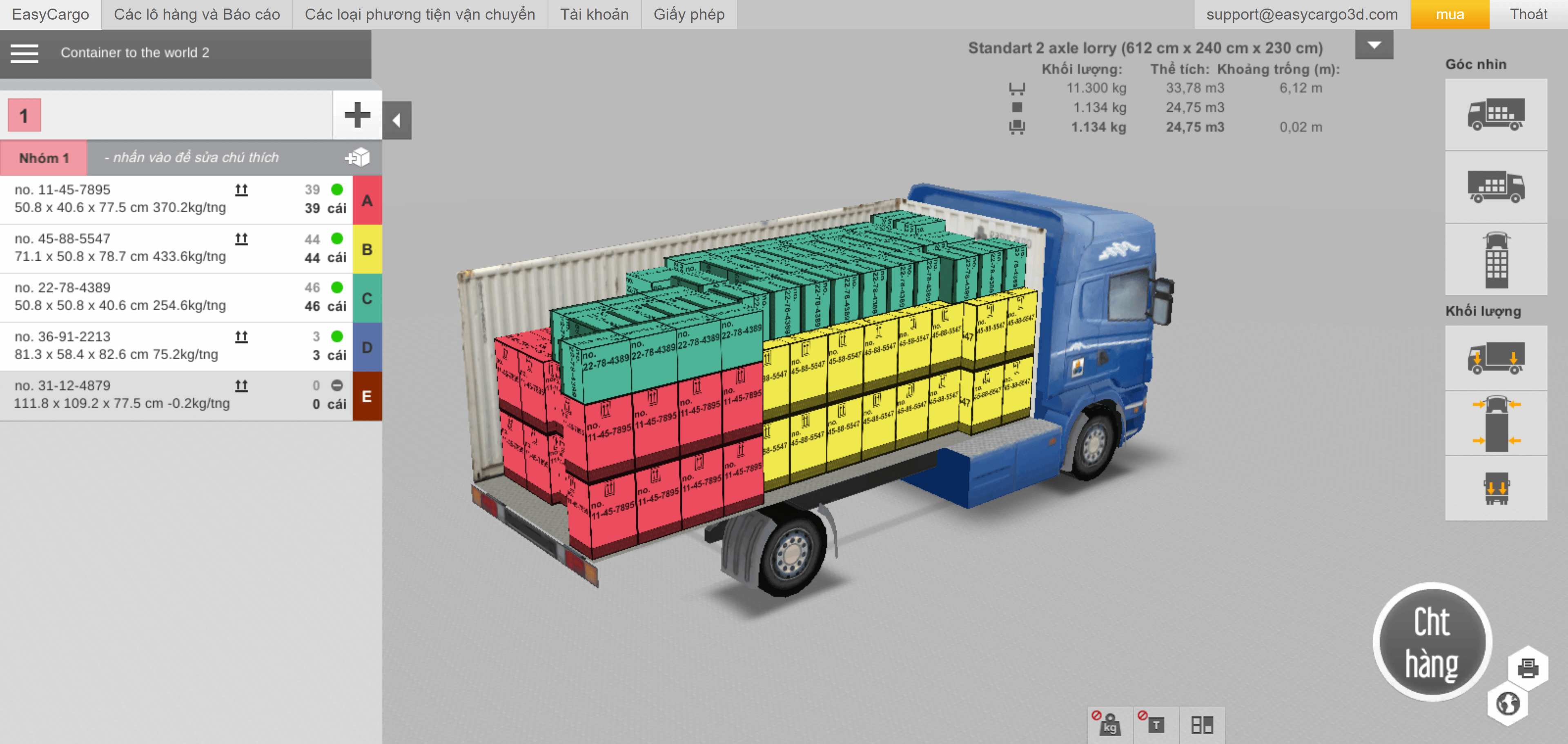 Xem gói tải 3D trong EasyCargo