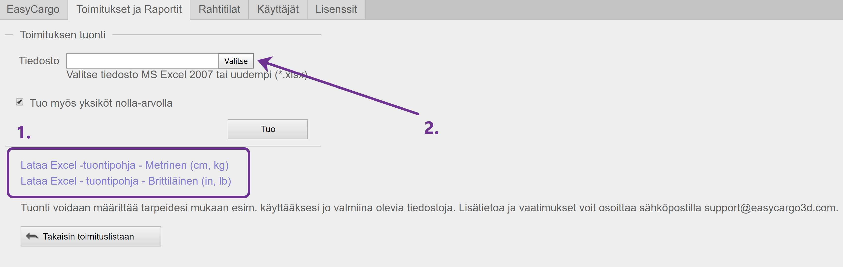 Tietojen tuonti MS Excelistä EasyCargossa