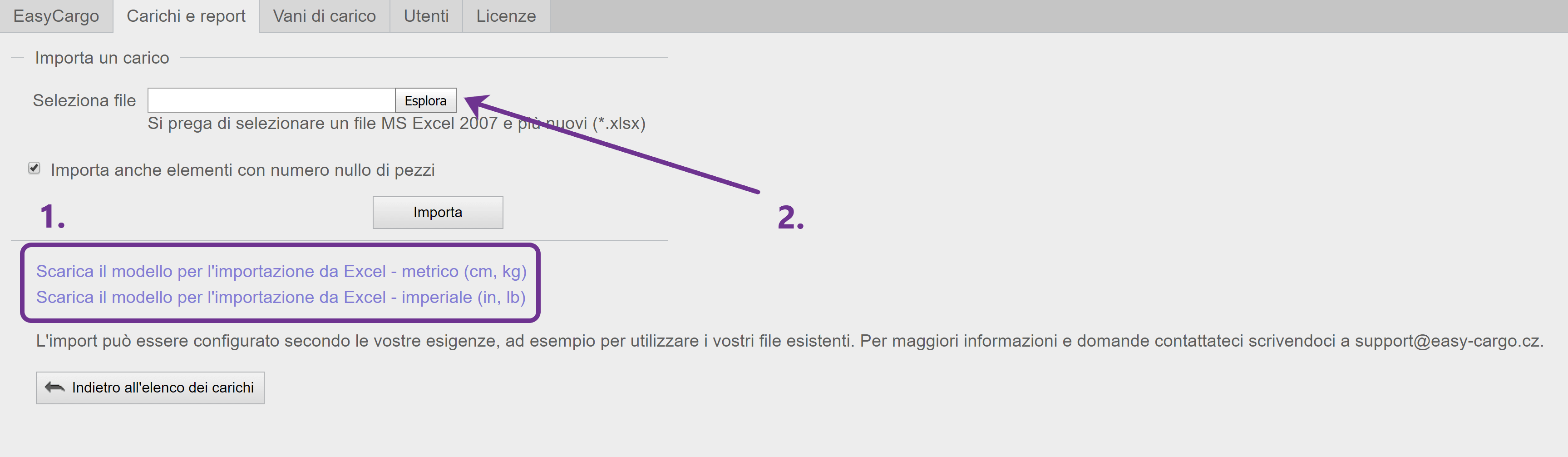 Importazione di partite da MS Excel in EasyCargo