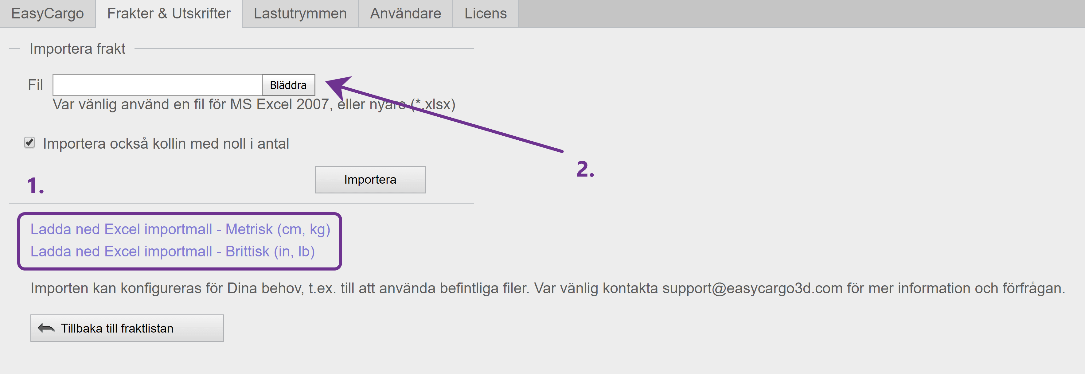 Import av artiklar från MS Excel i EasyCargo