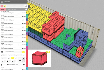 Cargo drag&drop editor for box placement in container load plan