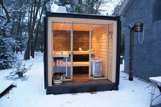 Sauna made from a container; truck and container loading software