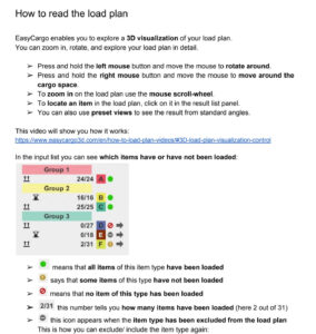 How to read the load plan - Handbook preview - cargo loading planner