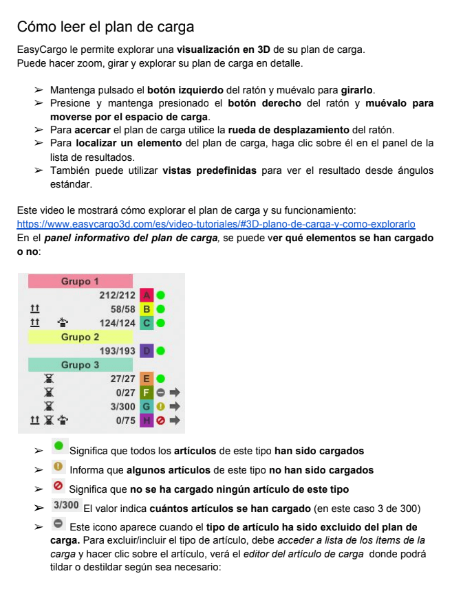 El manual para planear la carga en EasyCargo