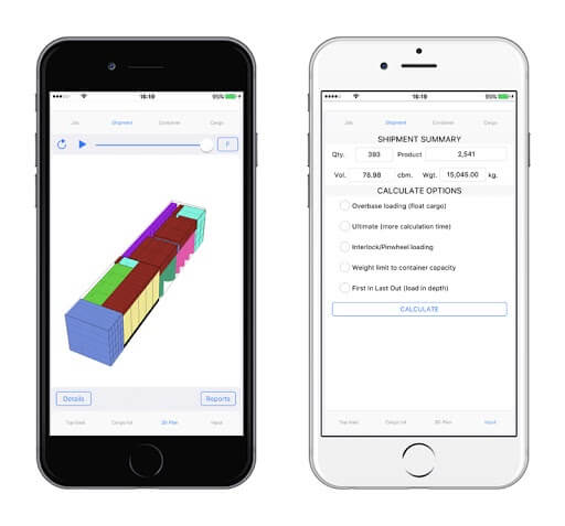 Cargo Optimizer aplicación de teléfono inteligente para iPhone