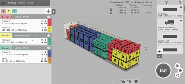 Adding and editing cargo space in EasyCargo truck and container stuffing calculator