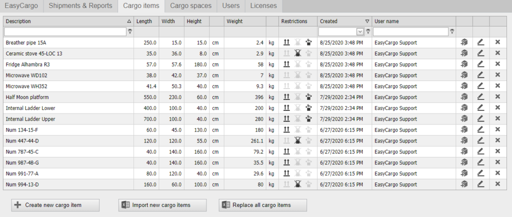 How to add, import and maintain the Cargo items database in EasyCargo truck and container loading software