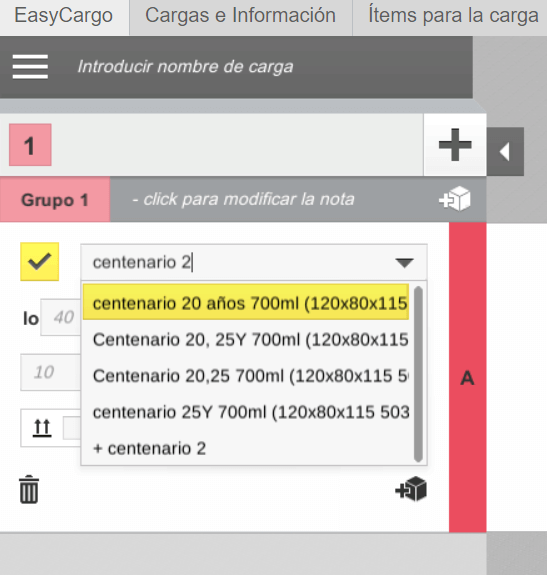 ¿Cómo agregar en al app. EasyCargo un artículo de la base de datos al plan de carga finalizado?