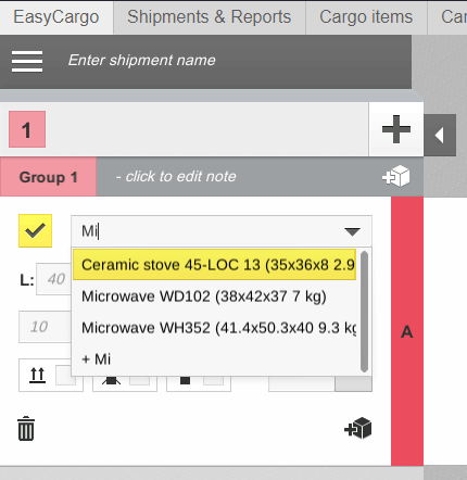 Come aggiungere un elemento del database nel piano finale del carico nell'app EasyCargo