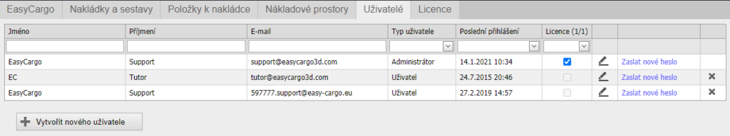 Jak přiřadit licenci v aplikaci EasyCargo pro plánování nakládek