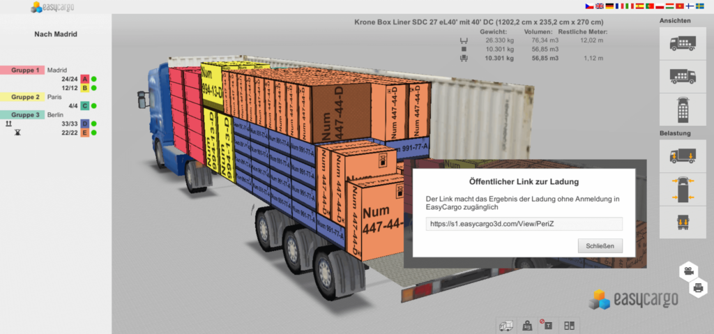 Öffentlicher Link zum Ladeplan in EasyCargo