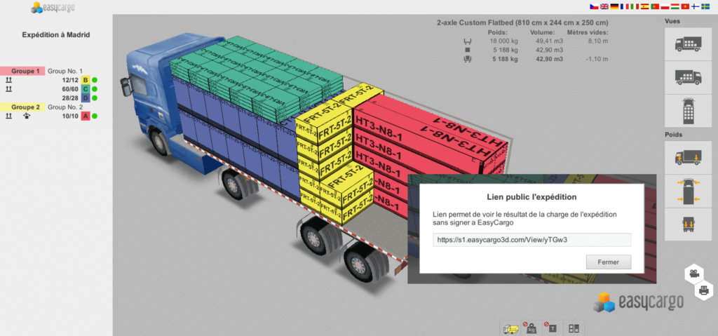 Lien public vers le plan de chargement en EasyCargo