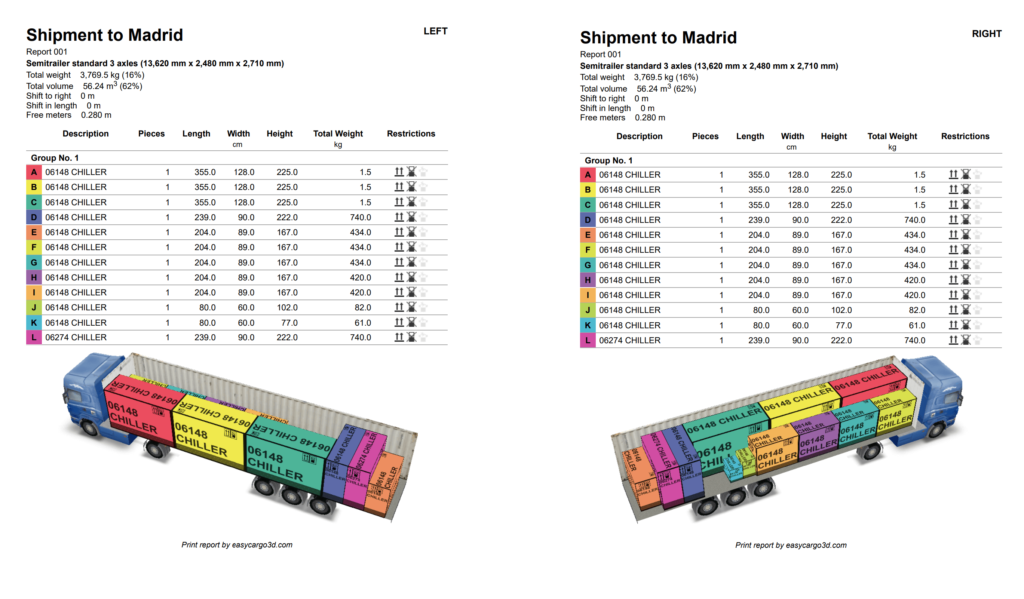 Print report in PDF format in EasyCargo loading calculator