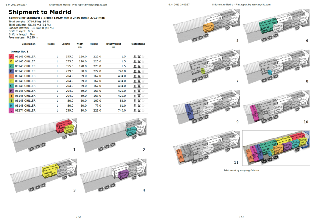 Step-by-step Print Report in EasyCargo loading calculator