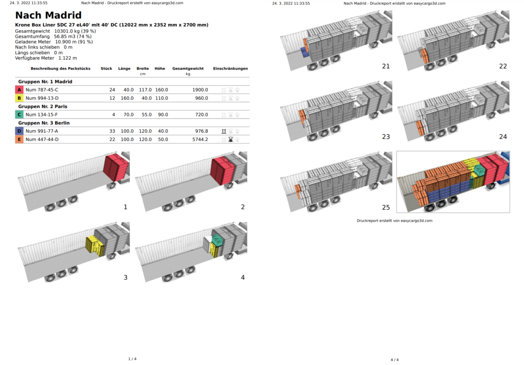 Der Schritt-für-Schritt-Druckbericht in EasyCargo