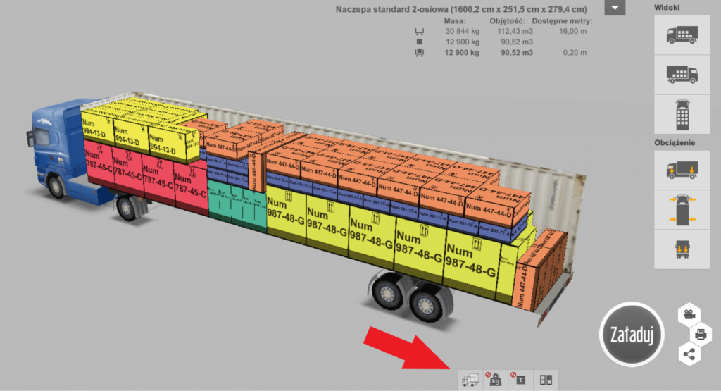 Miejsce, gdzie dostaniesz się do edycji rozkładu przestrzeni ładunkowej w programie optymalizacji ładunku EasyCargo