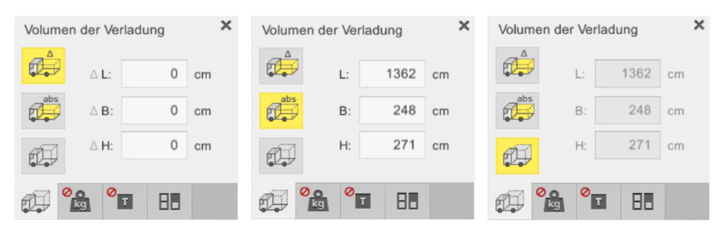 Volumen der Verladung in EasyCargo