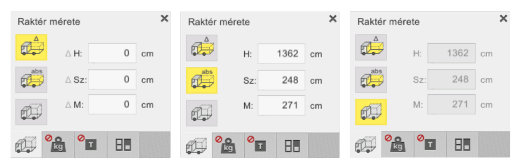 A raktér elrendeződési méretének szerkesztési lehetőségei az EasyCargo-ban