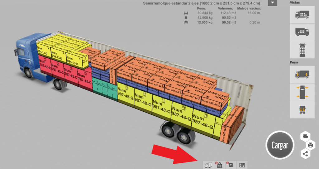 Dónde ajustar la disposición del espacio de carga en la calculadora de optimización de carga EasyCargo