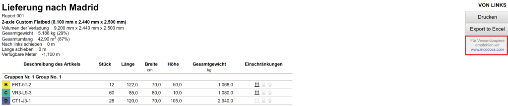 Kooperation mit IncoDocs in EasyCargo - finaler Ladungsdruckbericht