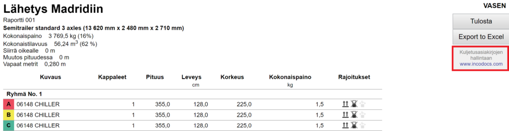 IncoDocs-kumppanuus EasyCargo-sovelluksen lastaussuunnitelman lopullisessa raportissa