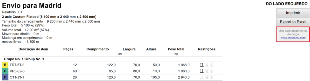 Parceria com IncoDocs do EasyCargo app nos relatórios finais do plano de carga