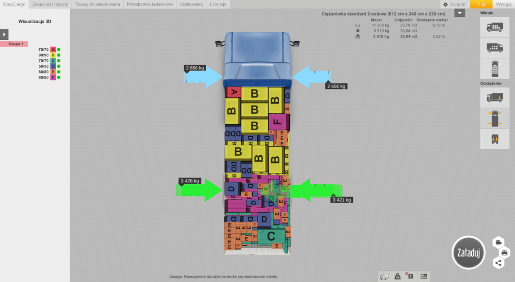 Jak mogę wyświetlić plan załadunku w 3D?
