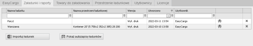 Ładunek został pomyślnie usunięty z konta EasyCargo