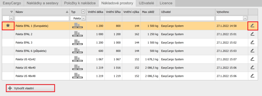 Paleta jako nákladový prostor v EasyCargu - software pro plánování nakládky