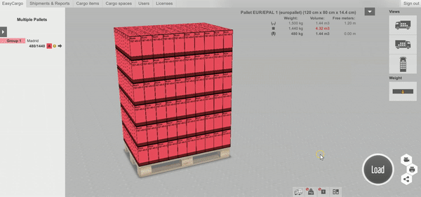 Loading on several pallets in EasyCargo load planning tool
