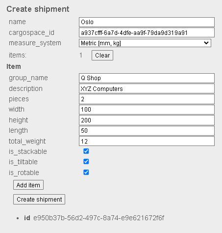 Creating a shipment