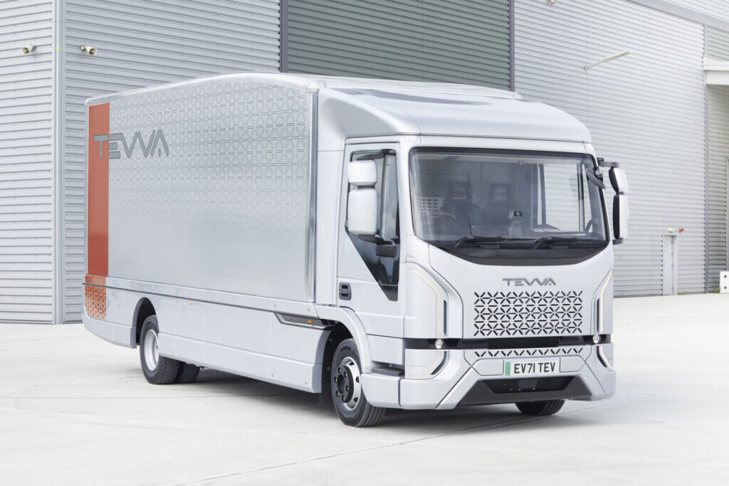 The Tevva Truck: New British designed and manufactured zero tailpipe emission fully electric truck launch at Freight in the City Expo at Alexandra Palace 28 September.