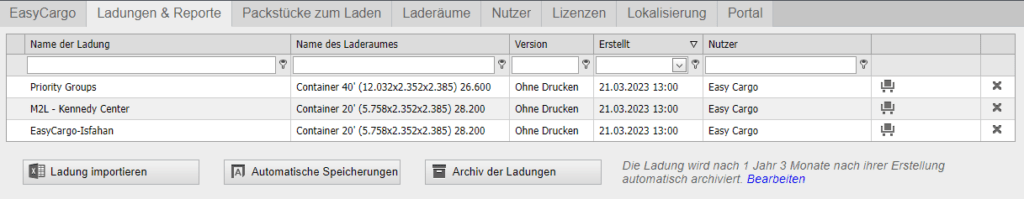 Ladungen und Reporte