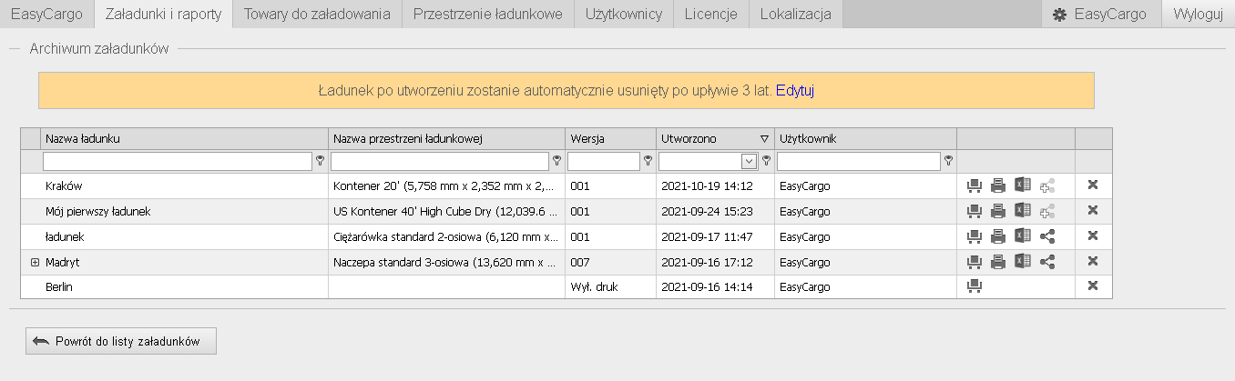 Załadunki i raporty