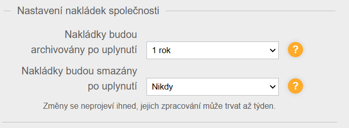 Nastavení nakládek společnosti