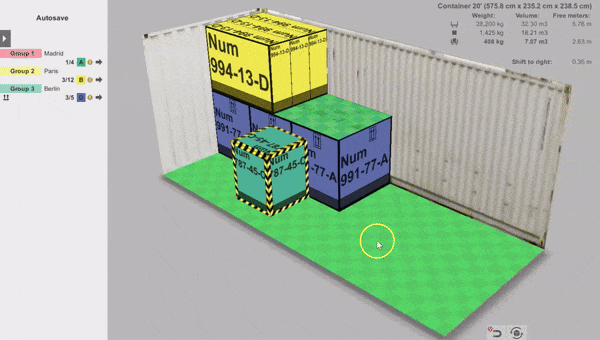 video di come appare il caricamento manuale con l'agganciamento automatico degli articoli nel software di pianificazione del carico EasyCargo
