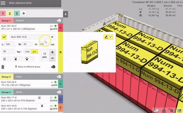 A video showing how to rename items that have already been loaded into a cargo space in the freight load calculator EasyCargo