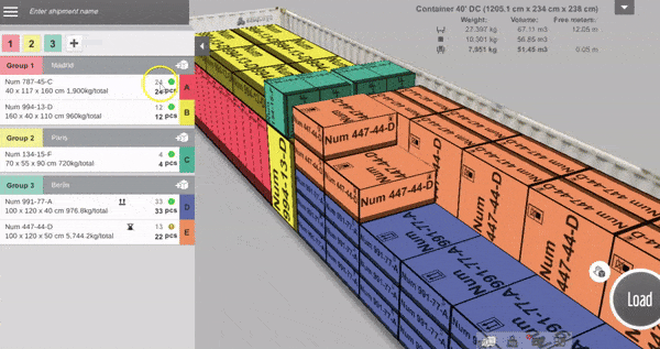 A video showing how to transfer already loaded cargo items between groups or into the cargo space with the drag&drop editor in the EasyCargo software
