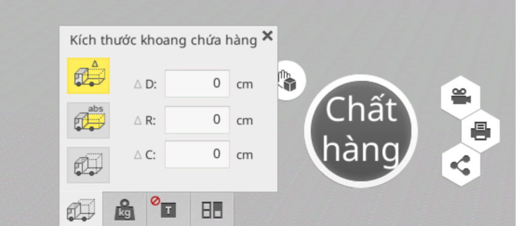 Bảng cài đặt tính toán tải trọng