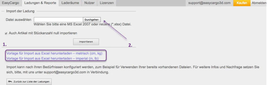 Vorlage für Import asu Excel herunterladen
