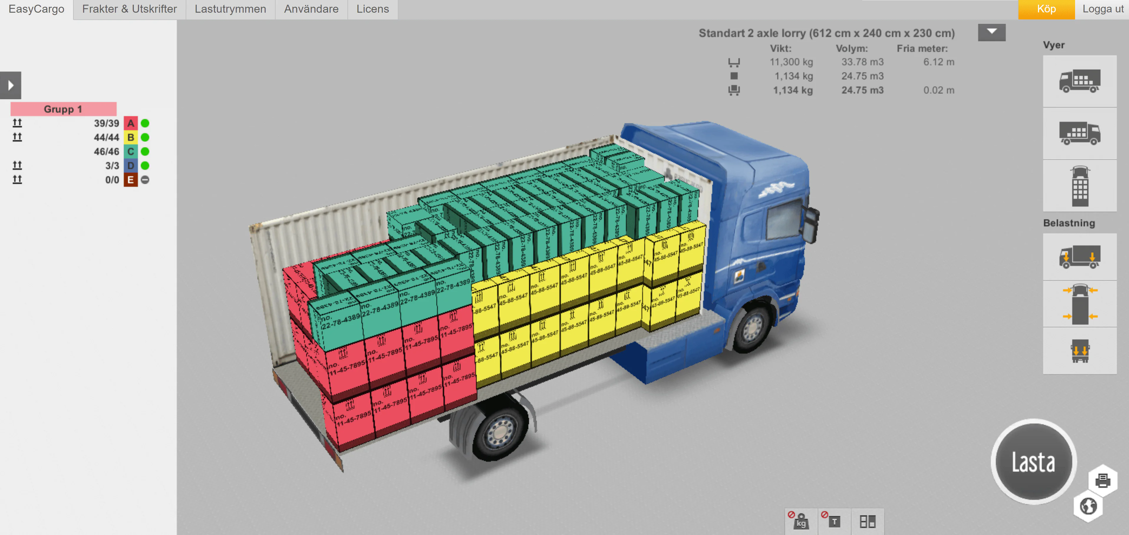 Visa lastplanen i 3D-format i EasyCargo
