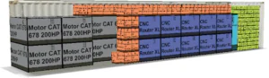 En el contenedor, los CNC Router XL no pueden ser volteables por sus características técnicas, por lo que EasyCargo los ordena con esta restricción