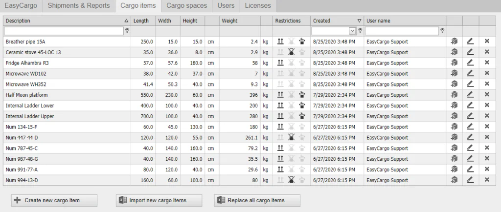 How to add, import and maintain the Cargo items database in EasyCargo truck and container loading software